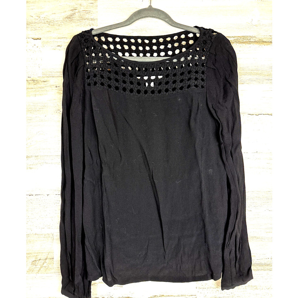 Diane Von Furstenberg Womens 4 Black Eyelet Boho Blouse Luxe Viscose Top Work - Picture 1 of 4